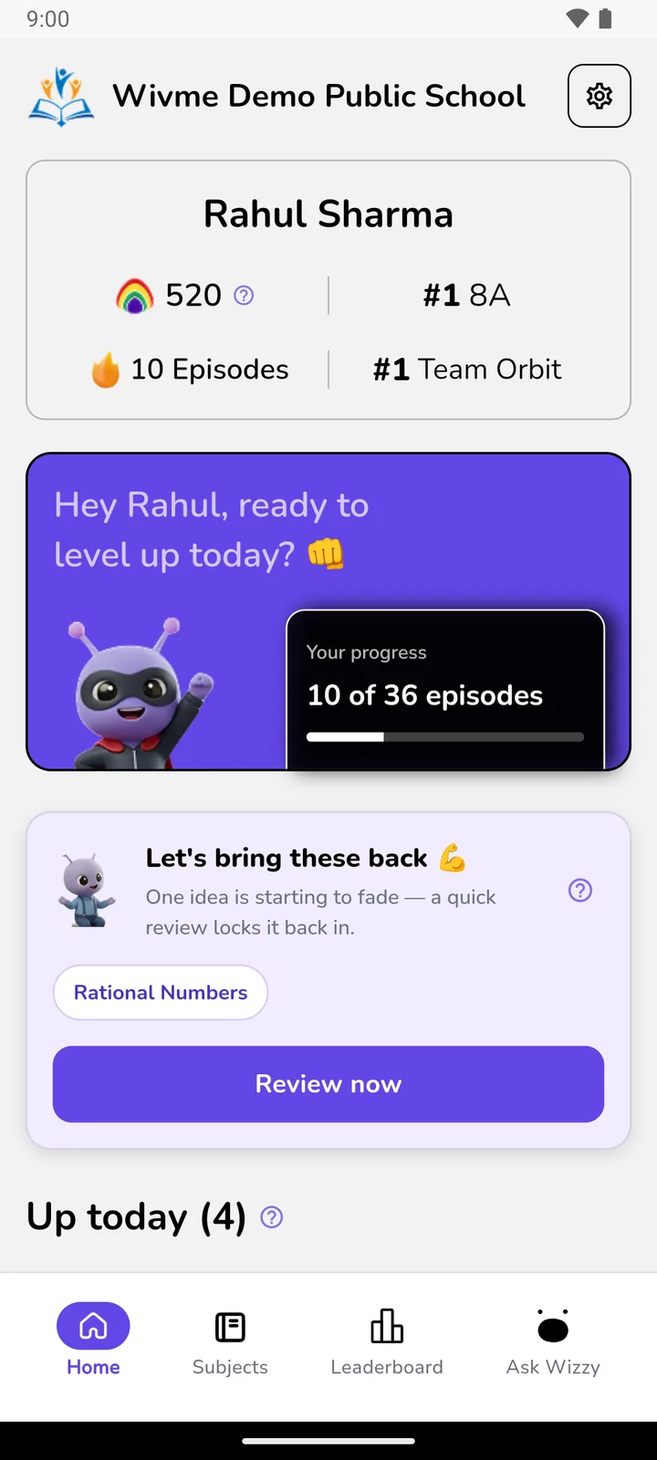 The Wivme Student app — today's episode ready to play